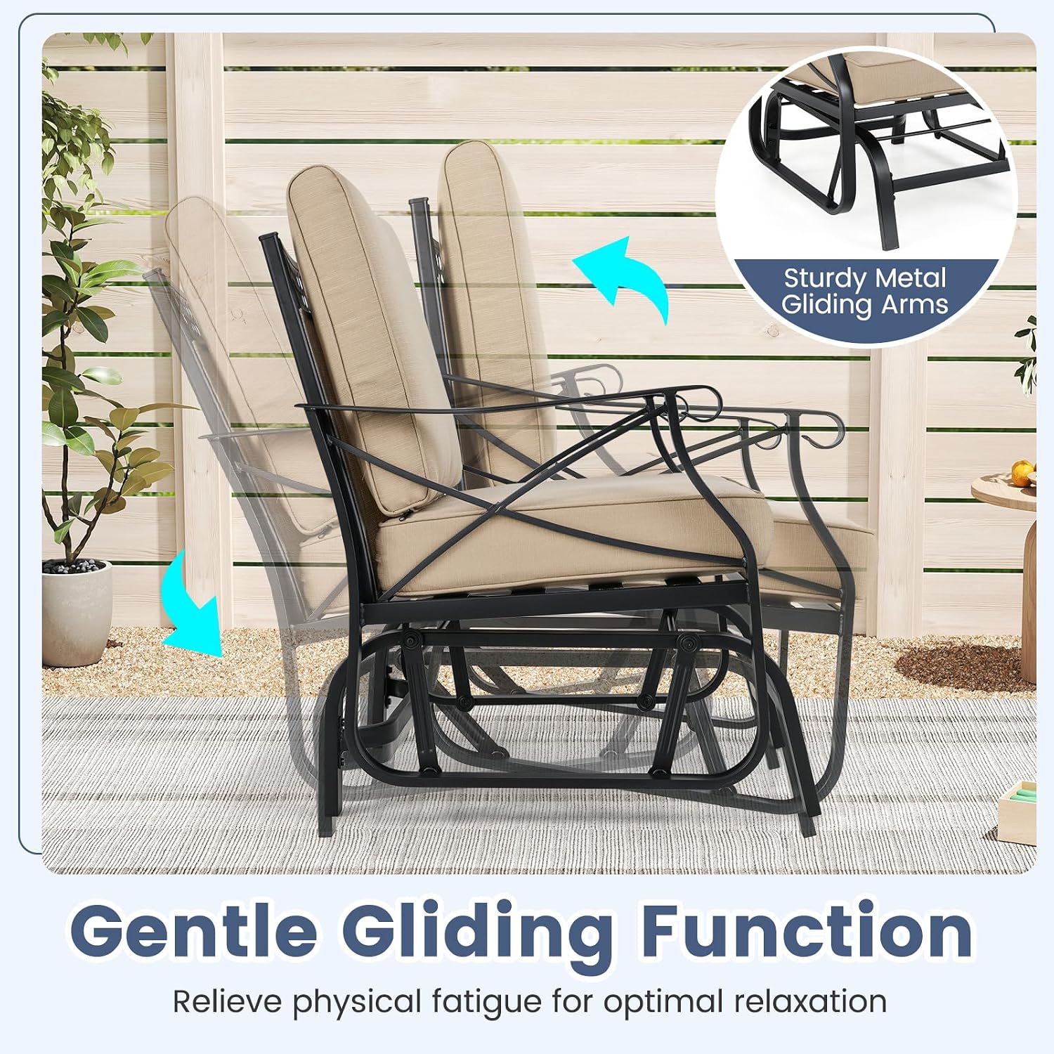 Giantex Outdoor Glider Rocking Chair, Patio Glider with Thick Removable Seat and Back Cushion, Non-Slip Foot Pads, Heavy-Duty Metal Frame, Outdoor Swing Rocking Chairs for Porch, Garden, Yard, Lawn