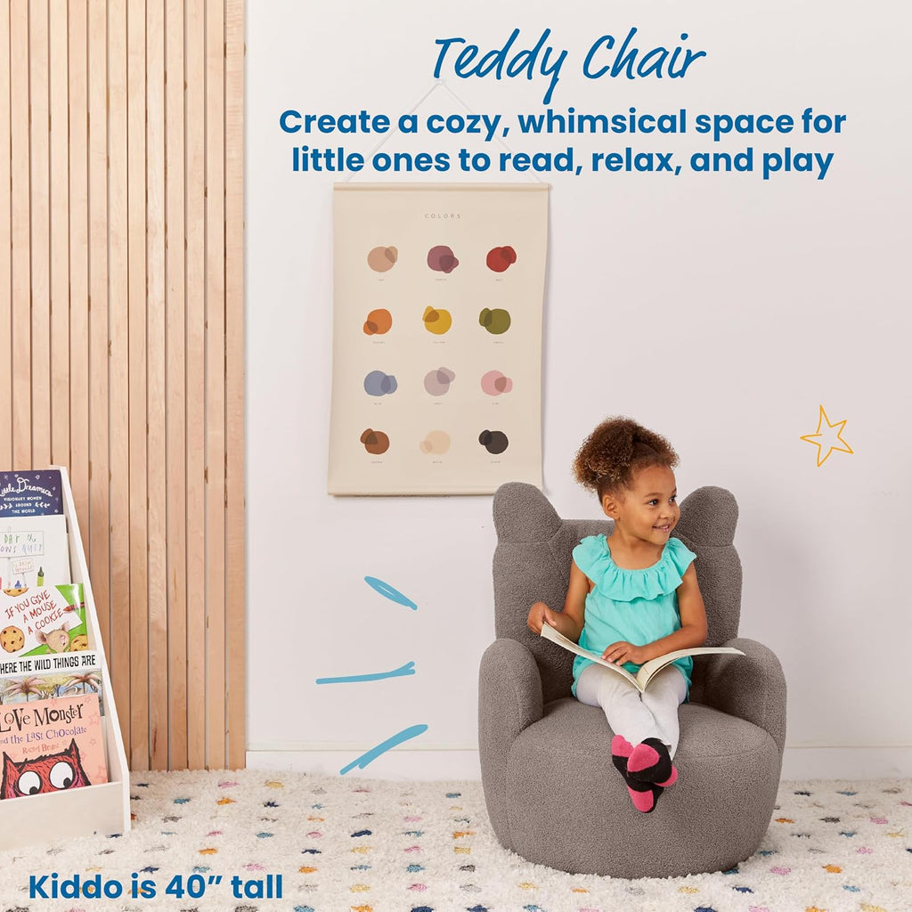 ECR4Kids Teddy Bear Sherpa Toddler Chair, 14in Seat Height, Kids Furniture, Grey
