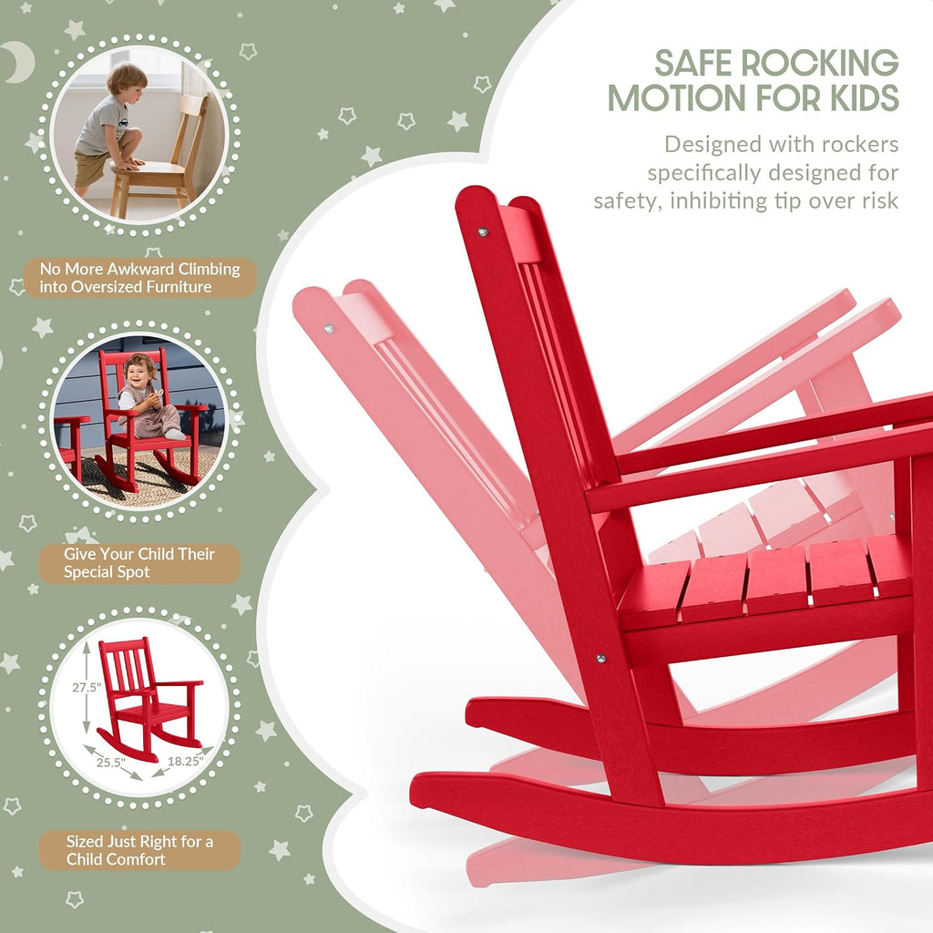 WestinTrends Malibu 3-Piece Kids Outdoor Rocking Chairs Set with Kids Square Side Table, Red