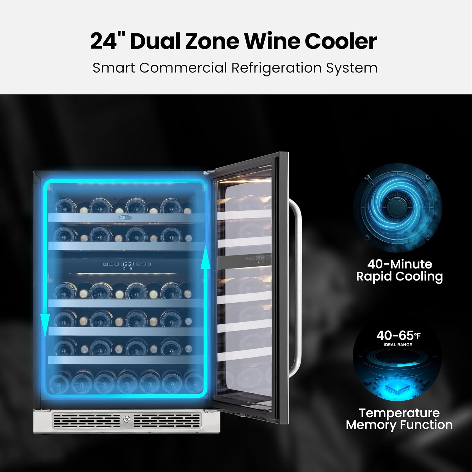 Whynter Wine Cooler Refrigerator, 24 Inch Under Counter Wine Fridge Dual Zone, 46 Bottle 40-65°F Digital Control Home/Bar/Kitchen Indoor (5.65 cu.ft)