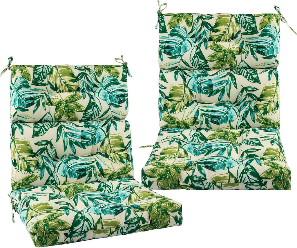 FUNHOME Outdoor High Back Chair Cushions Set of 2,Reversible Lawn Chair Cushion 44 x22 inch,Water Resistant Tufted Adirondack Chair Cushion,for Garden Rocking Chair,Patio Furniture(Palm Leaf)