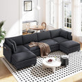Vesgantti 143' U Shaped Sectional Modular Couch, Comfy Corduroy Upholstered Modular Cloud Sofas for Living Room, Modern Sectional Sofa with 2 Ottoman Deep Seat, Dark Grey