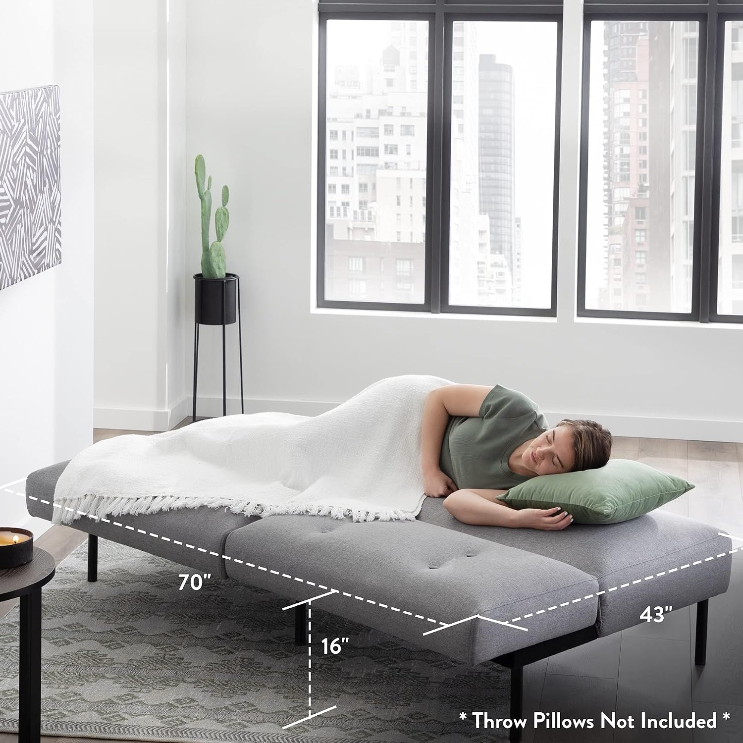 Edenbrook Gilman Futon - Sofa Bed Couch - Small Living Room Furniture - Armless Gray Linen