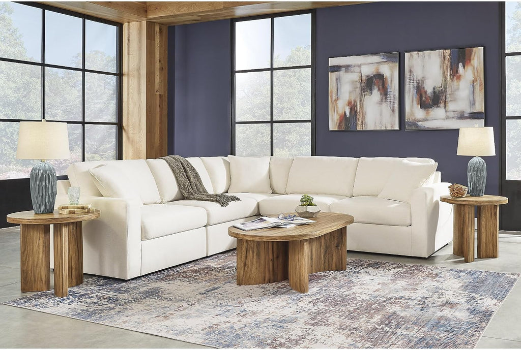 Signature Design by Ashley Modmax Contemporary Stain Resistant 5-Piece Sectional with Armrest, Throw Pillows and Reversible Cushions, Beige