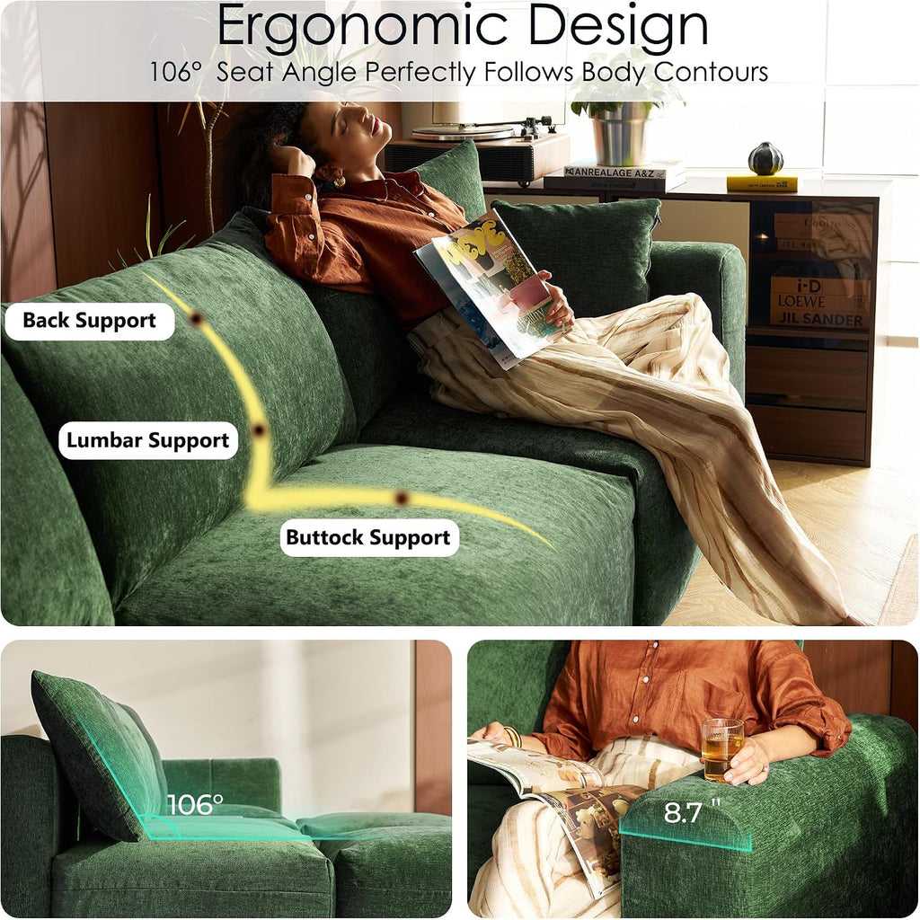 LINSY HOME Oversized Loveseat, 91' Deep Seat Cloud Couch Loveseat 2-Seater Sofa Sectionals for Living Room Bedroom, Cozy Couch Luxury Chenille Sofas, Green
