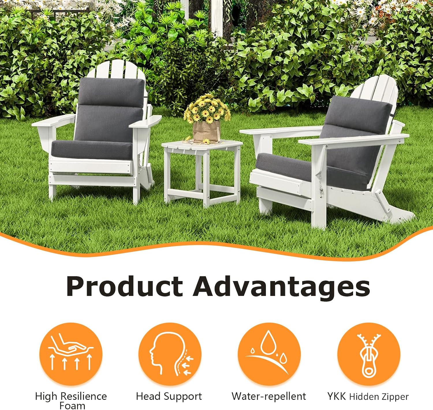 Unimatta Outdoor High Back Chair Cushion Seat Pads, 44 x 21 Inch Water-Repellent & Fade-Resistant Patio Furniture Cushions with Ties for Adirondack, Rocking Chairs, Charcoal