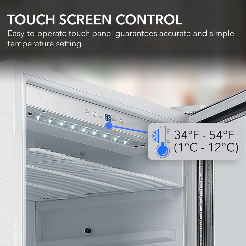Whynter CBM-815WS Freestanding 8.1 cu. ft. Stainless Steel Merchandiser Superlit Door and Lock – White Commercial Beverage Refrigerator, Silver
