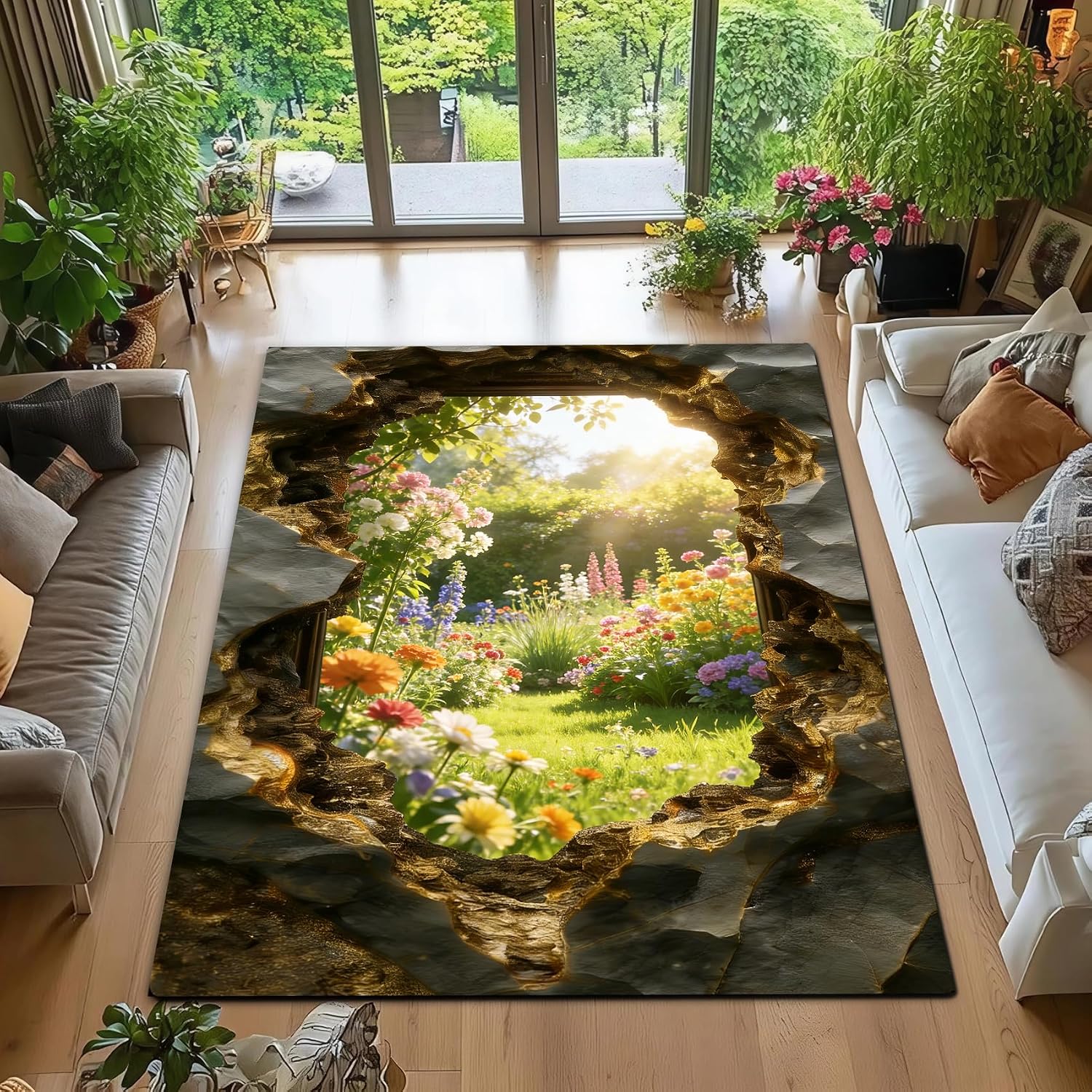 N,71'*106',3D Optical Illusion Rug for Bedroom, Area Rugs 8x10 for Living Room, 5x7 Floral Area Rugs Rugs, Non-Slip Cool 3D Rugs with Colorful Vortex Carpet for Livingroom Gameroom Home Decor