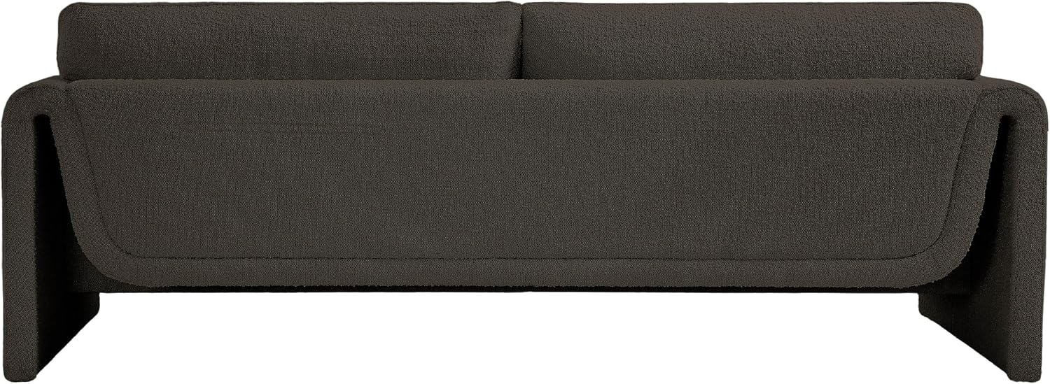 Meridian Furniture 198Brown-S Stylus Collection Modern | Contemporary Boucle Fabric Upholstered Sofa with Rich Brown Boucle Fabric, Curved Arms, 86' W x 38' D x 31' H, Brown