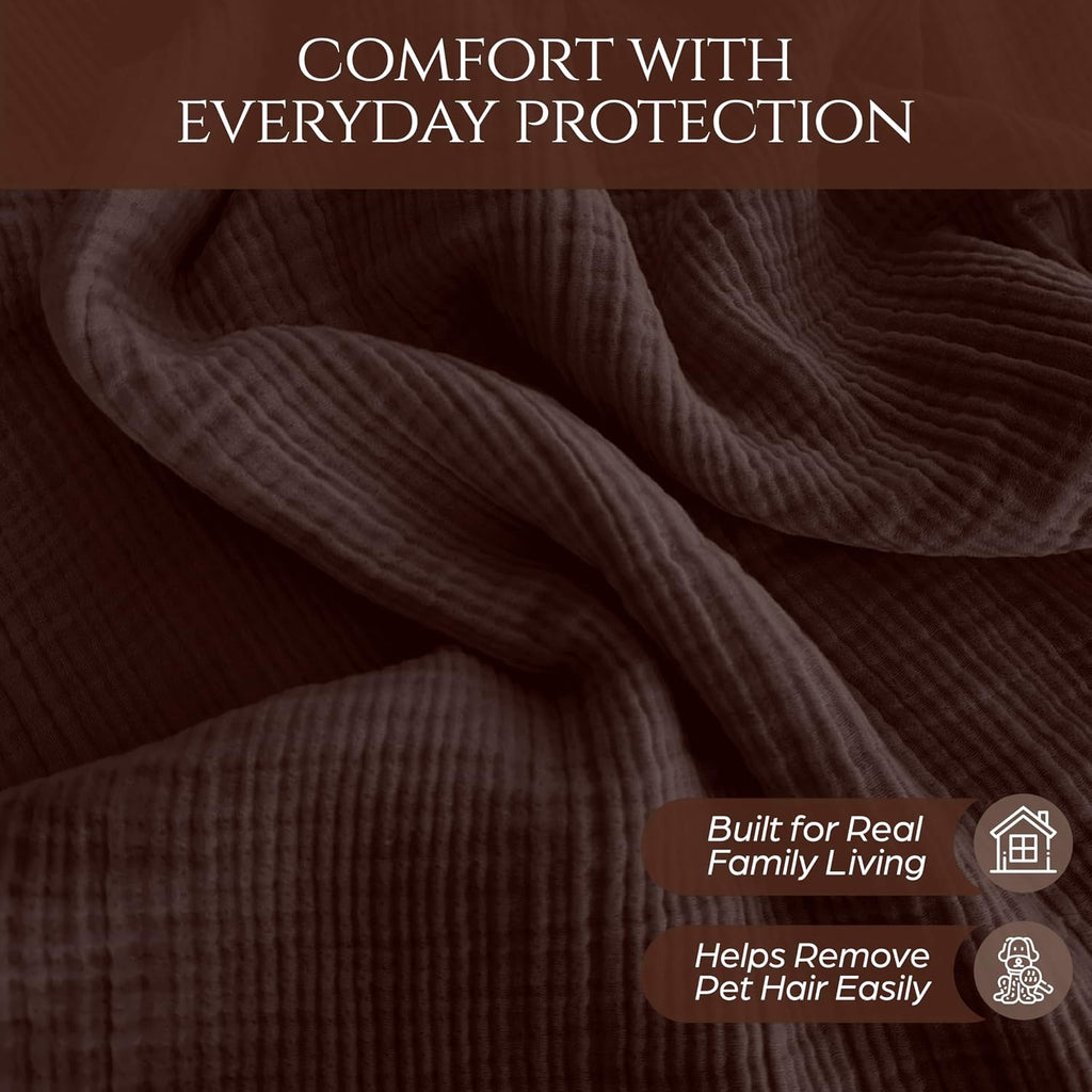 Brown Washable Sofa Cover %100 Pure Cotton, Gauze Couch Covers for Sectional, L Shape, U Shape Sofa, Large 4 Layered Muslin Natural Fabric, Cloud Like Couch Cover (Brown, 95x118' / 240x300 cm)