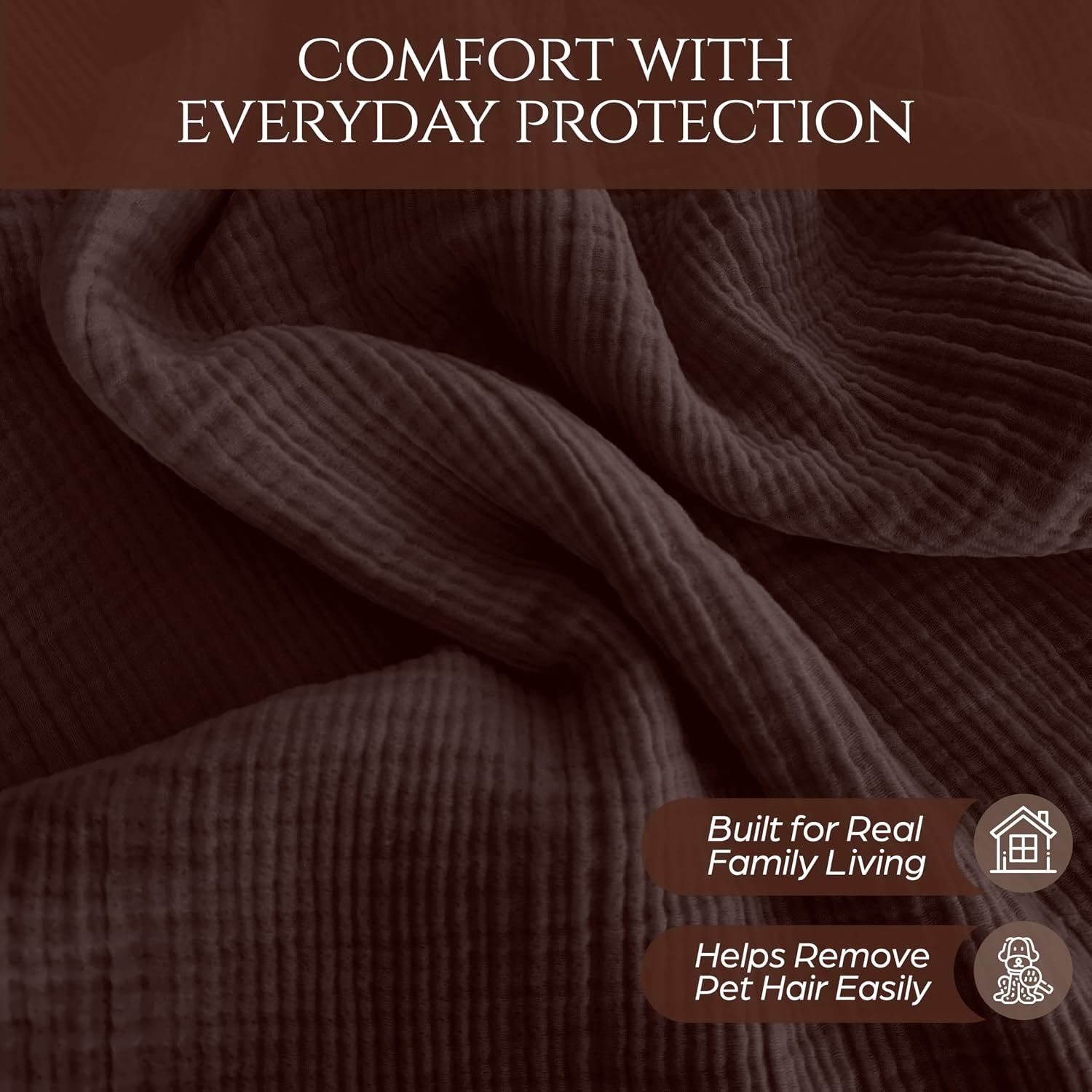Brown Washable Sofa Cover %100 Pure Cotton, Gauze Couch Covers for Sectional, L Shape, U Shape Sofa, Large 4 Layered Muslin Natural Fabric, Cloud Like Couch Cover (Brown, 95x118' / 240x300 cm)