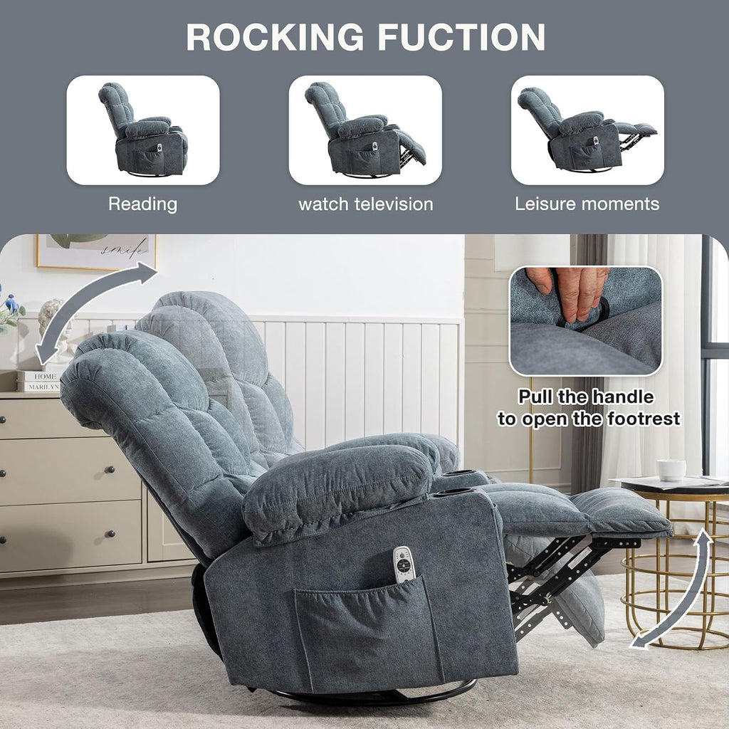 Massage Chair Recliner with Heat&USB,Comfotable Lazy Boy Recliner Chair with Cup Holder&2 Side Pockets,Manual Recliner Chair for Adults,Bread-Shaped,Heavy Duty,Fabric (Blue2)