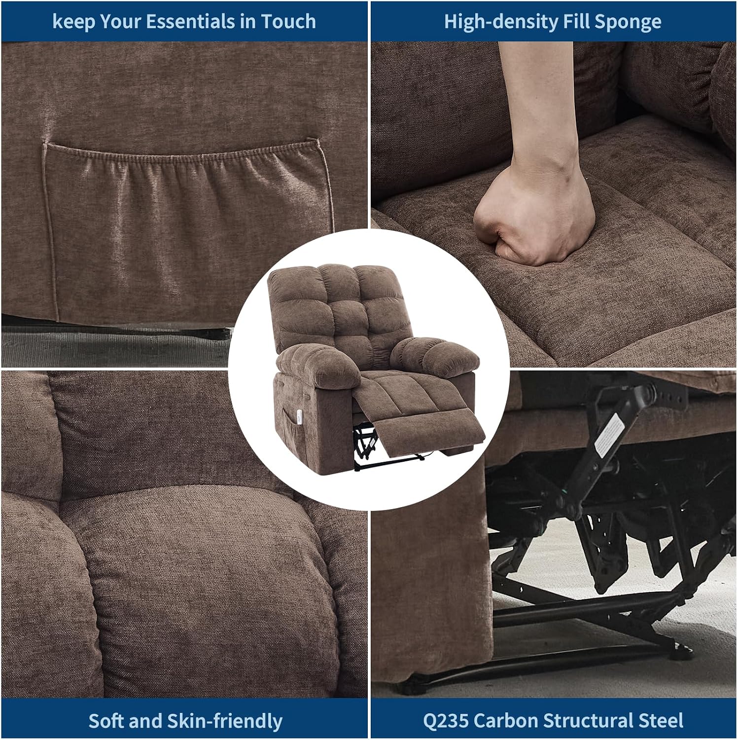 21.4in Wide Rocking Recliner Chair,Massage & Heat Recliner Chair for Adults,Home Theater Seating with Lumbar Support,Nursery Rocking Chairs for Living Room