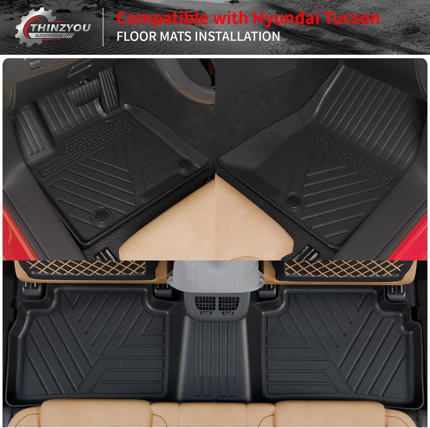Floor Mats Compatible with 2022-2025 2026 Hyundai Tucson Trunk Mat Cargo Liner Cargo Mat TPE All Weather Back Seat Cover Protector 2024 Tucson Accessories(Floor Mats+Backrest Mats+Trunk Mat)