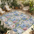 Blue Pink Spring Floral Outdoor Rug for Patio/Deck/Porch, Non-Slip Large Area Rug 5 x 8 Ft, Vintage Summer Botanical Indoor Outdoor Rugs Washable Area Rugs, Reversible Camping Rug Carpet Runner