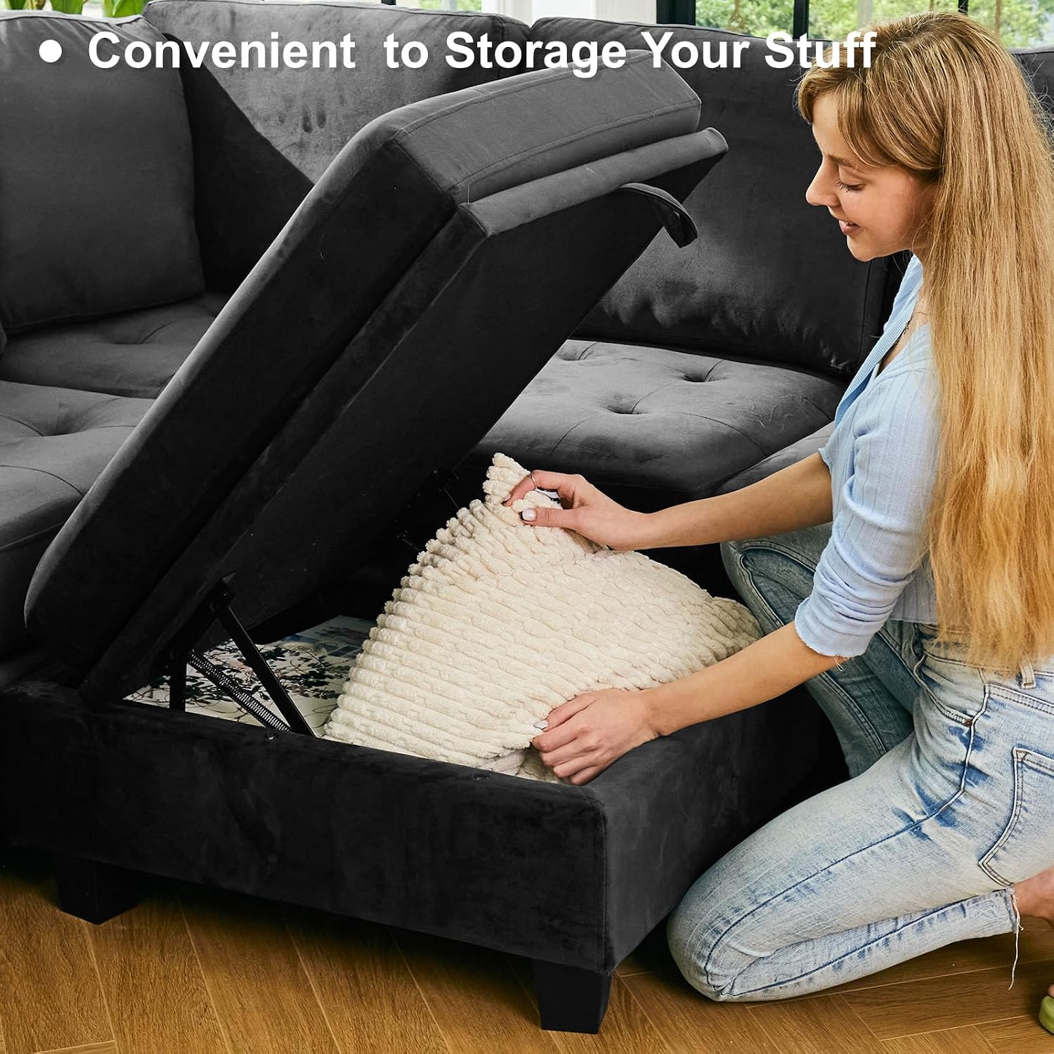 Belffin Modular Sectional Sleeper Sofa with Pull Out Bed Velvet Convertible U Shaped Sectional Sofa Couch with Storage Chaises for Living Room Grey