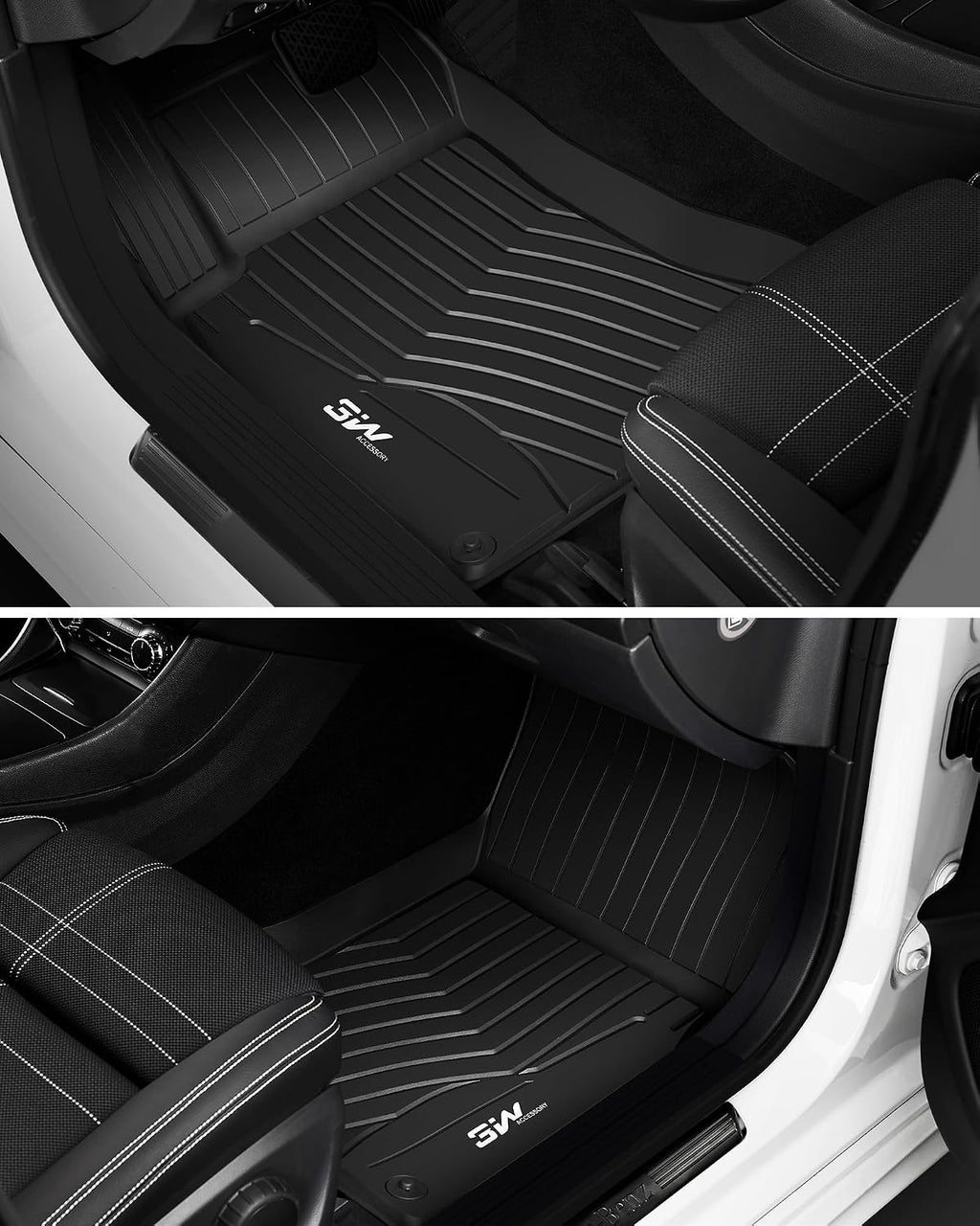 3W Floor Mats for Mercedes Benz GLA 2015-2020 250/45 AMG, TPE All Weather Custom Fit Floor Liner for Benz GLA Accessories 1st and 2nd Row Full Set Car Mats Easy Clean, Black