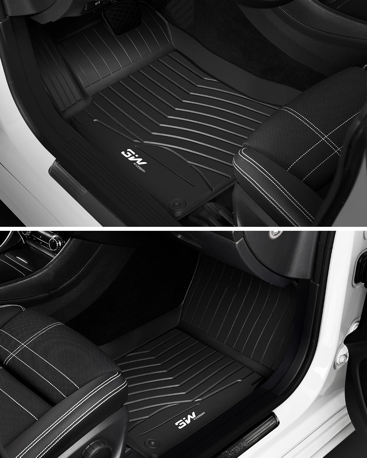 3W Floor Mats for Mercedes Benz GLA 2015-2020 250/45 AMG, TPE All Weather Custom Fit Floor Liner for Benz GLA Accessories 1st and 2nd Row Full Set Car Mats Easy Clean, Black