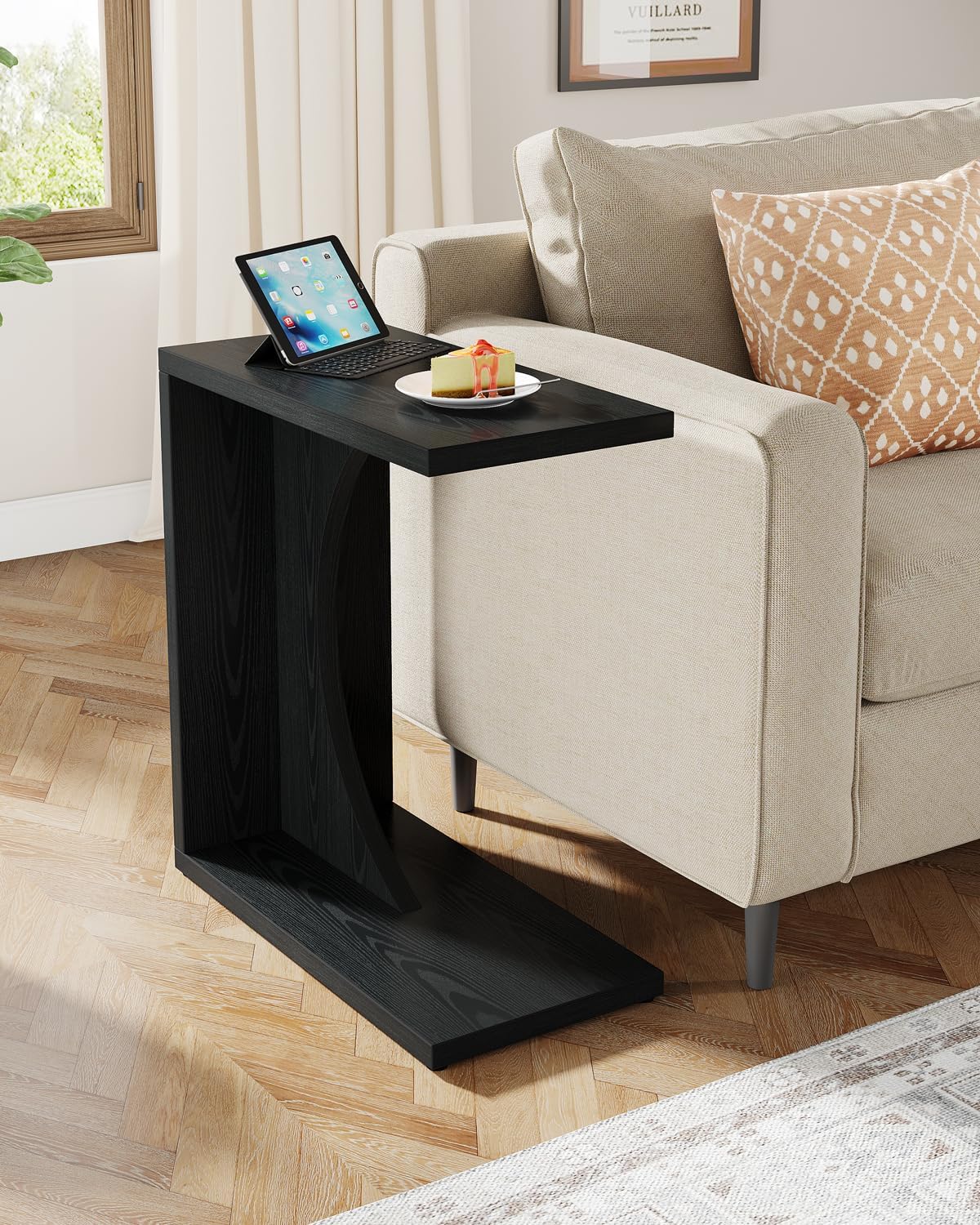 Tribesigns C-Shaped End Table for Couch, Sofa Side Table, C Table for Small Space, Living Room, Bedroom (2, Black)