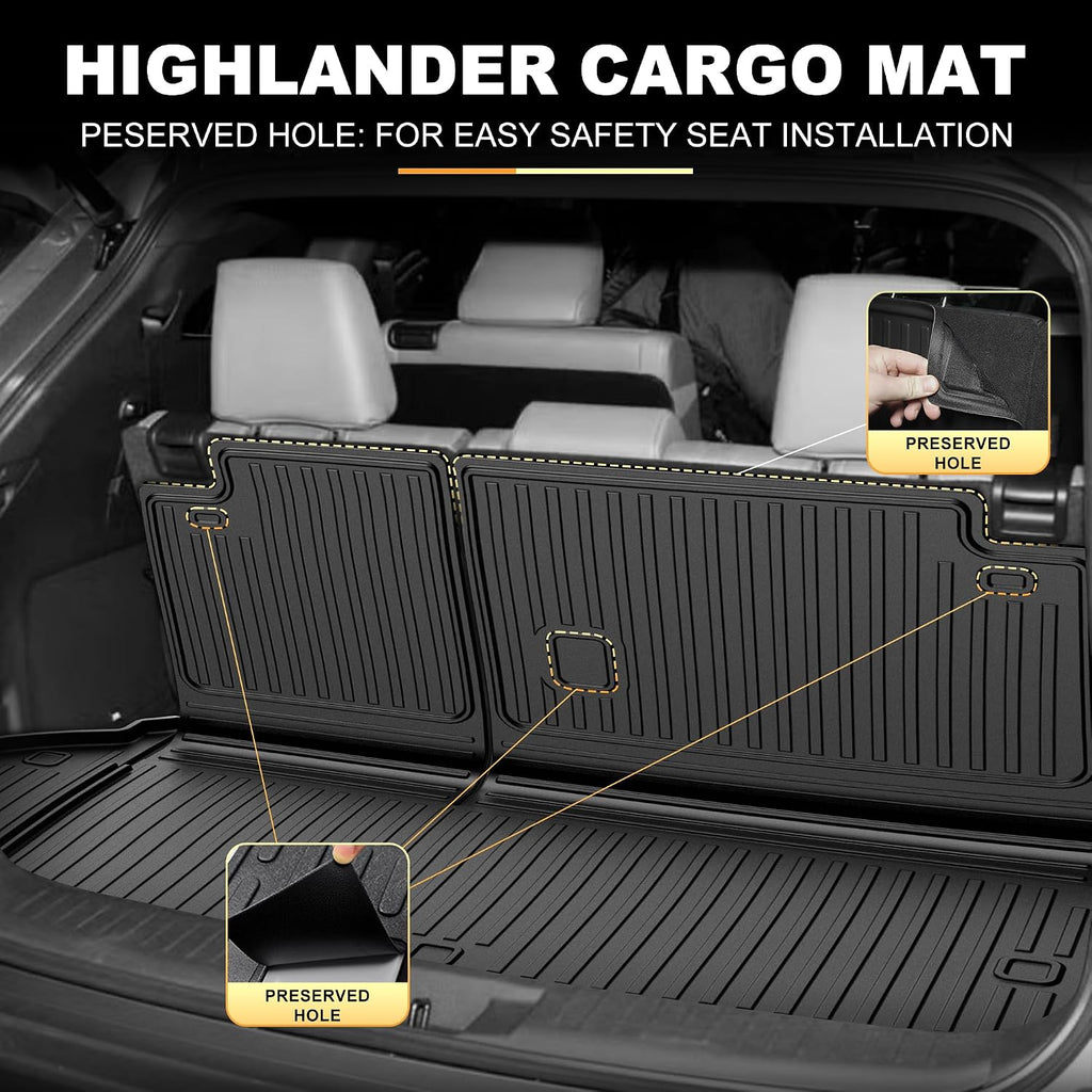 Floor Mats for Toyota Highlander 2020-2026 7 Seats - All Weather Floor Liners and Cargo Mat with Seatback Protector Highlander Accessories
