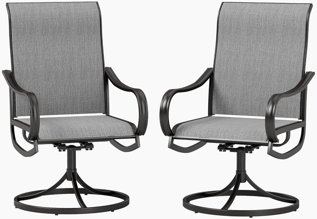 PHI VILLA Patio Swivel Dining Chairs Set of 2, Outdoor Chair with Textilene Mesh Fabric & Black Metal Frame for All Weather Outdoor Lawn Garden Poolside (Gray)