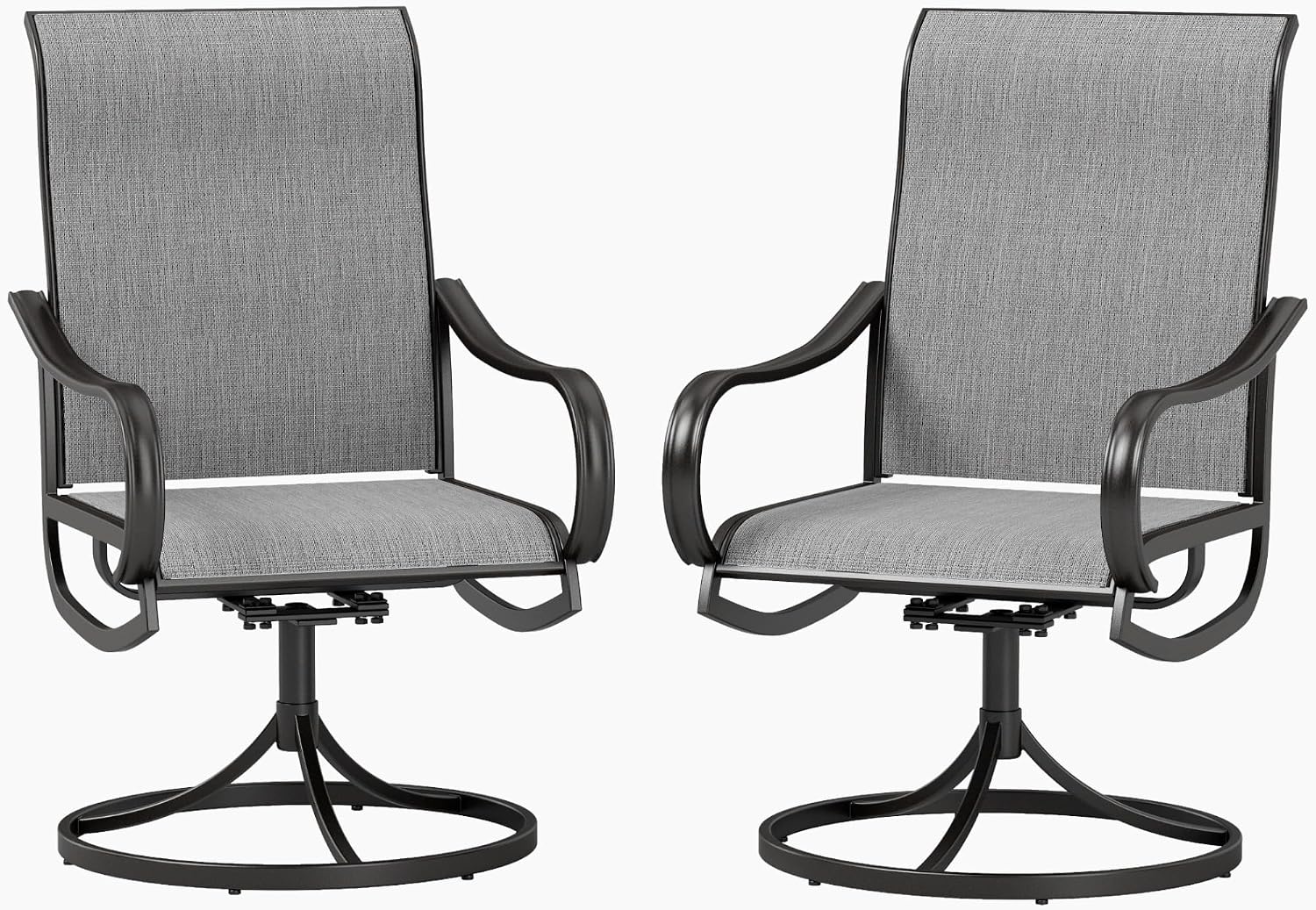 PHI VILLA Patio Swivel Dining Chairs Set of 2, Outdoor Chair with Textilene Mesh Fabric & Black Metal Frame for All Weather Outdoor Lawn Garden Poolside (Gray)