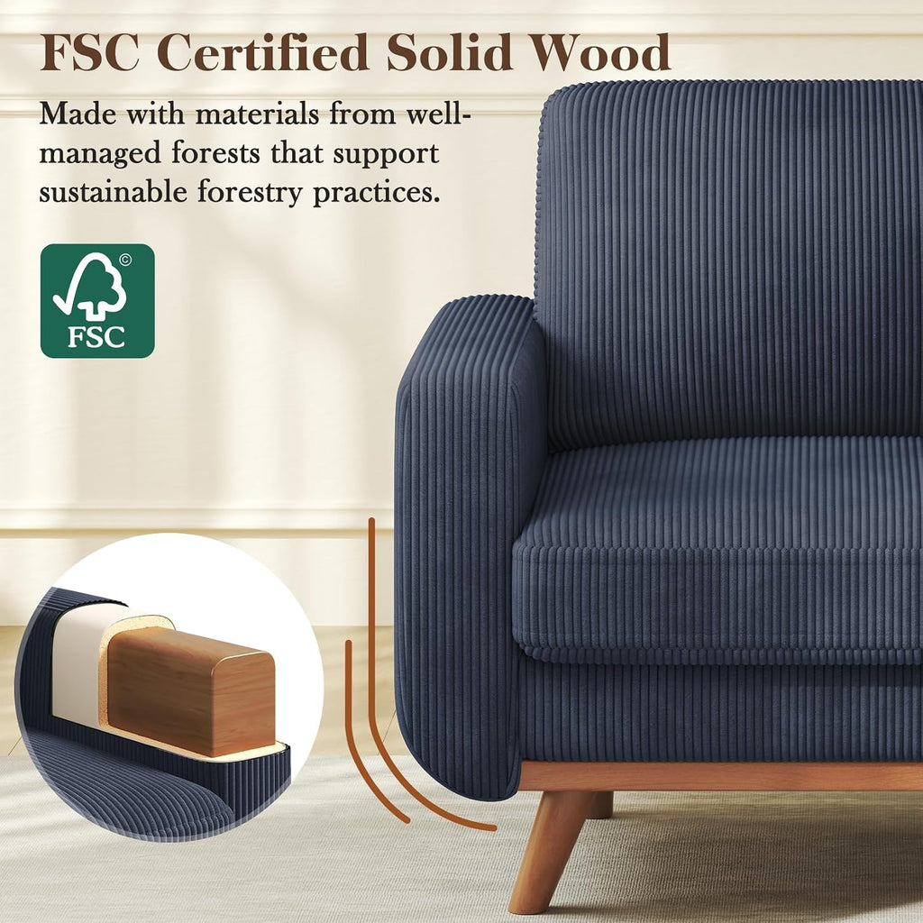 Vesgantti 38.5' Accent Chair Dark Blue, Comfy Corduroy Single Sofa Seat with Spring Cushion, Upholstered Armchair with Deep Seat, Reading Chair for Adults, Modern Sofa for Living Room, Bedroom