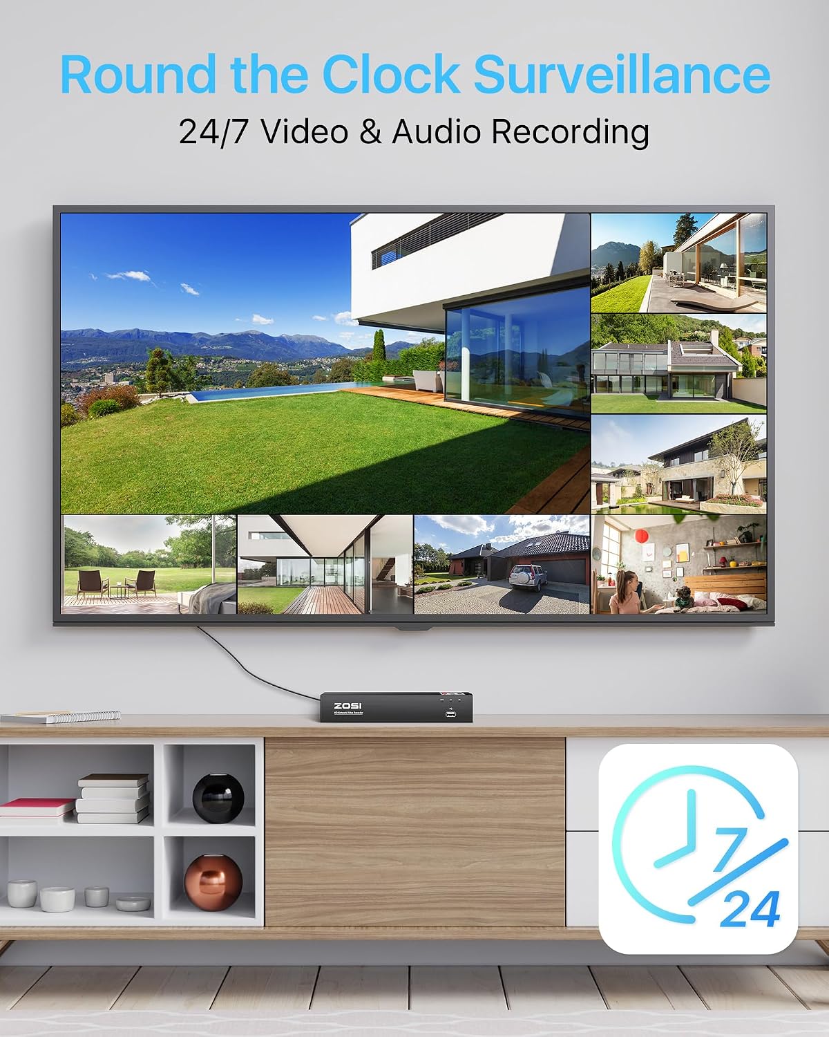 ZOSI 4K 8CH PoE NVR, H.265+ 8 Ports 16 Channel 8MP Network Video Recorder for Home Surveillance System, Pre-Installed 2TB Hard Drive, 24/7 Recording, Only Work with 4K/5MP/3MP HD ZOSI PoE Cameras