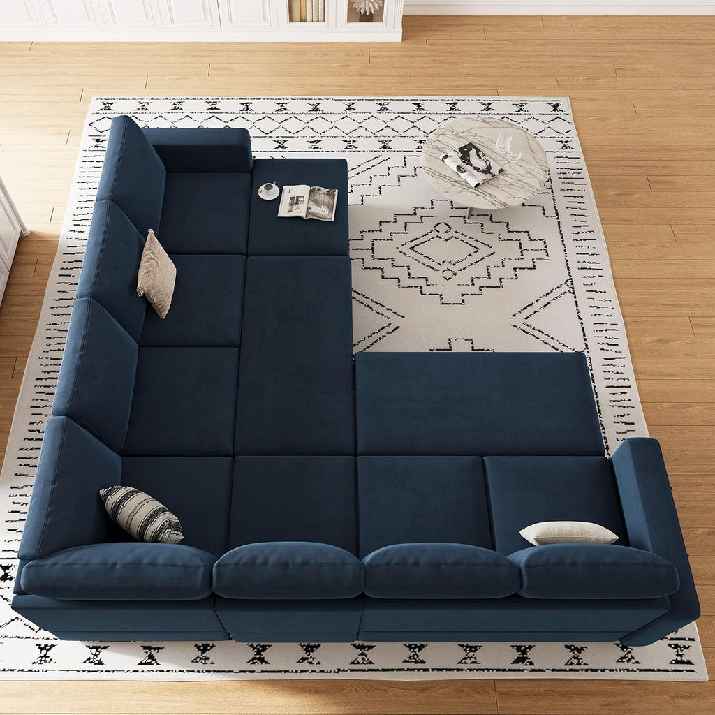Belffin Modular Sectional Sofa with Sleeper Sofa Couch Pullout Bed, Oversized U Shaped Sleeper Sectional Couch with Storage Seat for Living Room, Blue