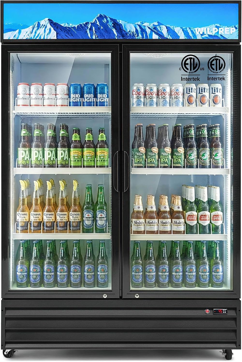 Wilprep Two Door Commercial Refrigerator, 40 cu. ft. Swing Door Merchandiser Refrigerator with Tempered Glass & LED Lighting, ETL Listed Fog Free Beverage Display Refrigerator for Office Bar Store…