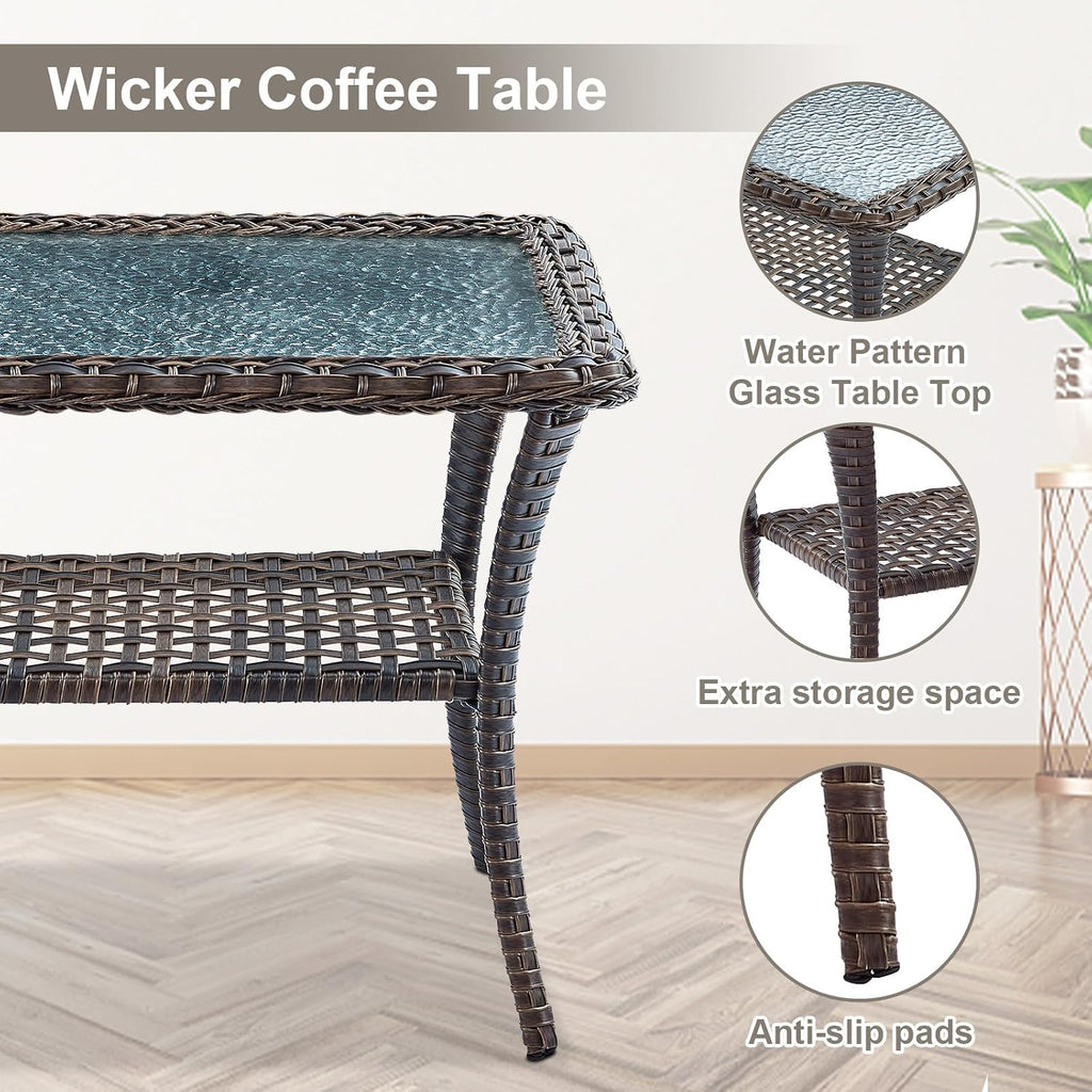 Belord Patio Wicker Furniture with Rocking Chairs Loveseat, 5 Piece Rattan Furniture Outdoor Table and Rocking Chairs Set for Patio Deck Porch Backyard Brwon/Grey
