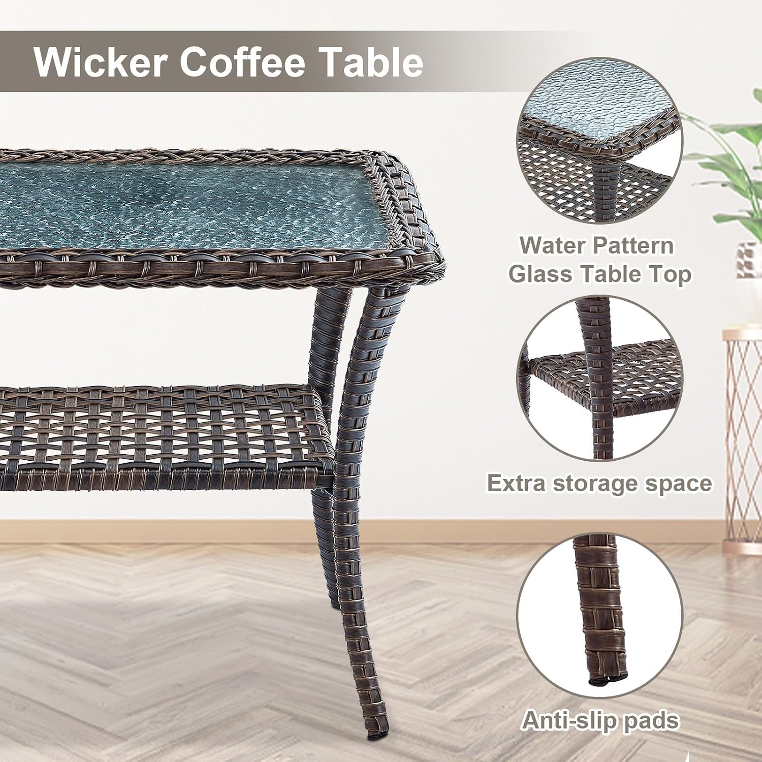 Belord Patio Wicker Furniture with Rocking Chairs Loveseat, 5 Piece Rattan Furniture Outdoor Table and Rocking Chairs Set for Patio Deck Porch Backyard Brwon/Grey