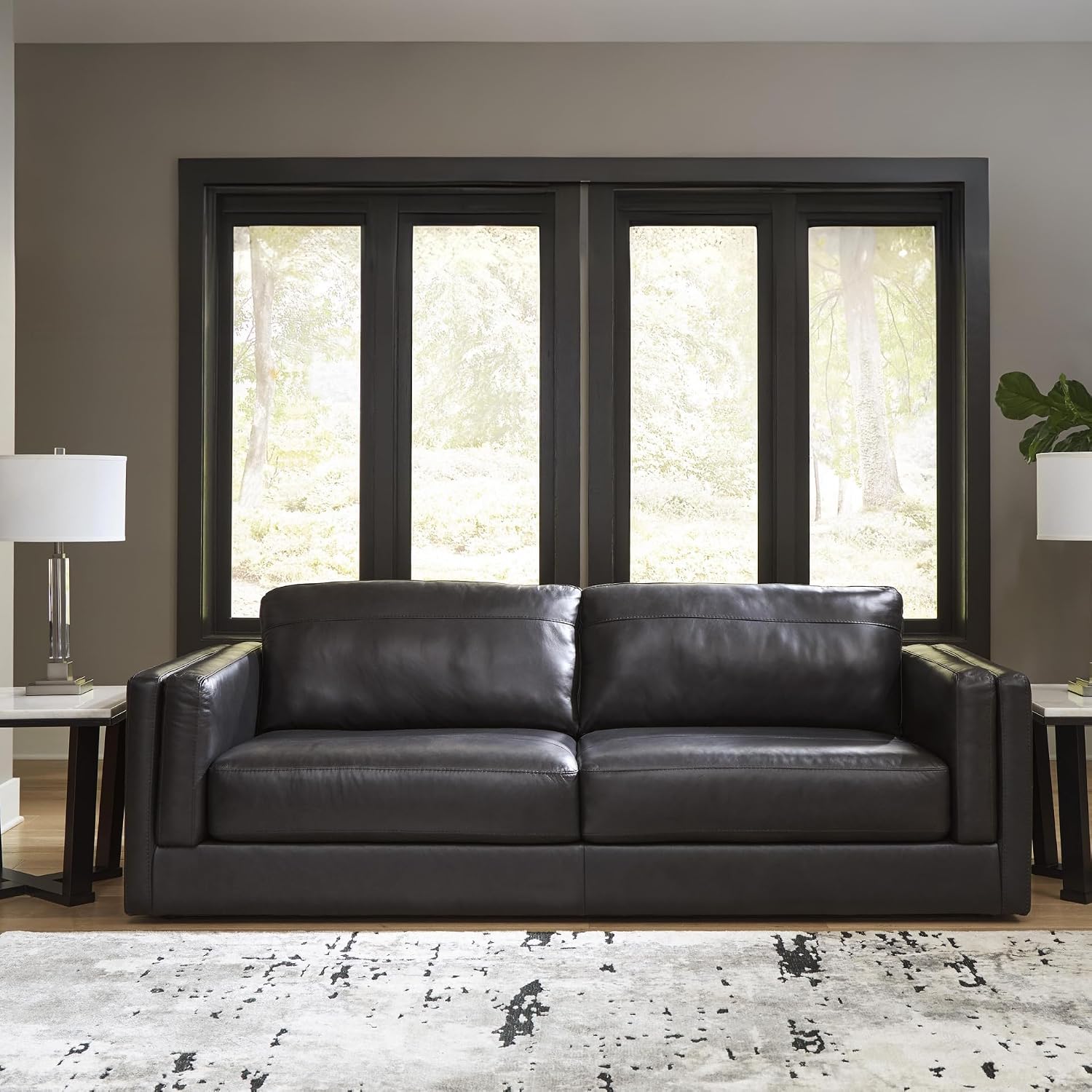 Signature Design by Ashley Amiata Modern Leather Match Sofa with Non-skid Legs, Black