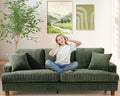 87in Corduroy Couch, Kidirect Sofa No Tool Assembly, Comfy Couches for Living Room 21in Deeper Seats, Corduroy Sofas for Living Room with 2 Pillows, Oversized Loveseat Sofa, Boho Love Seat Green Couch