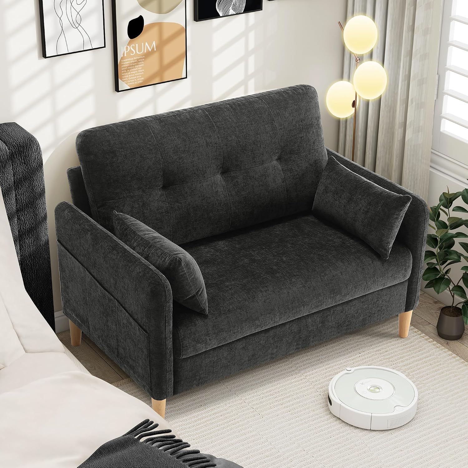 Hanherry Loveseat Sofa, 47' Small Couch for Living Room, Comfy Chenille Fabric Love Seat for Bedroom with Throw Pillow,Removable Cushion Cover,Couches for Small Space,Apartment,Dorm
