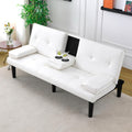 KEIKI 67' Convertible Sofa Bed with Cup Holder, 3 in 1 Futon Sleeper Sofa Chair, PVC Upholstered Sofa for Living Room or Office, White
