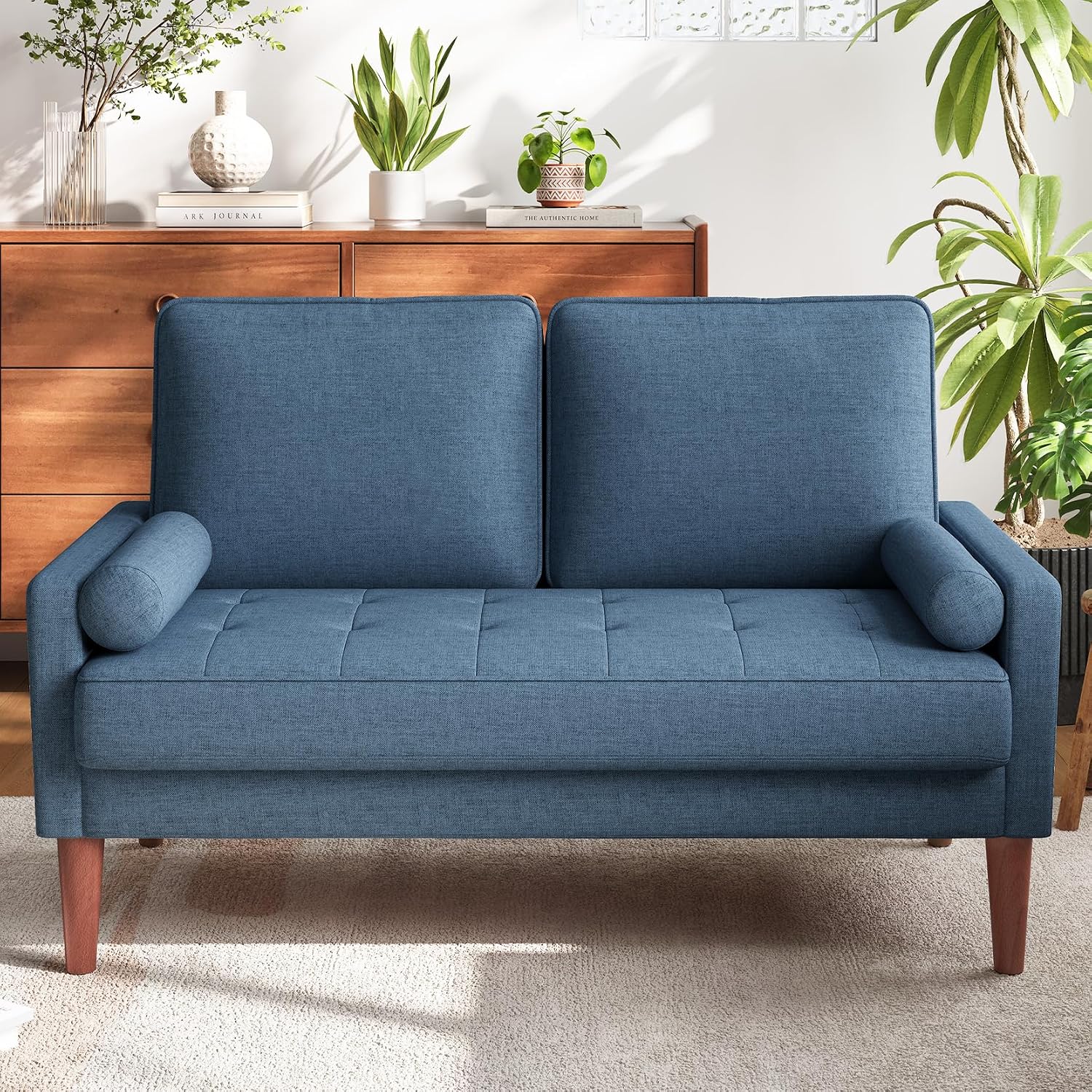 Vesgantti Loveseat Sofa 48' Small Couches for Small Spaces, Love Seat for Living Room, Bedroom, Easy Assembly Mid Century Modern Couch, Navy Blue | Sturdy Wooden Legs