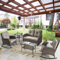 Belord 5 Piece Outdoor Conversation Patio Furniture Set - All-Weather Wicker Patio Rocking Chairs with Loveseat Glider Chair and Coffee Table for Patio Deck Porch Backyard Gray Cushion