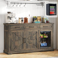 LUXOAK 60' Farmhouse Coffee Bar Cabinet with Mini Fridge Space, Wine Bar Cabinet with Drawers & Shelves, Buffet Sideboard Table for Home, Dining Room, Living Room, Brown