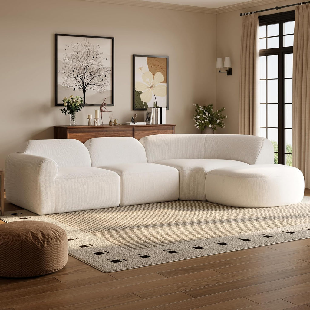 Merax Modern Curved Sectional Sofa with Ottoman, Couch 4-Piece Set High-Density Compressed Sponge, Fully Assembled, Right Hand Facing, Plush Deep Seat for Living Room, Lounge, Apartment, Beige