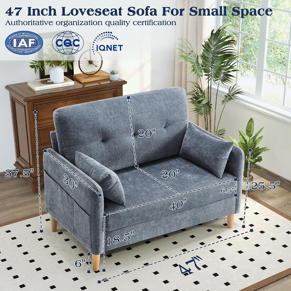 Hanherry Loveseat Sofa, 47' Small Couch for Living Room, Comfy Chenille Fabric Love Seat for Bedroom with Throw Pillow,Removable Cushion Cover,Couches for Small Space,Apartment,Dorm