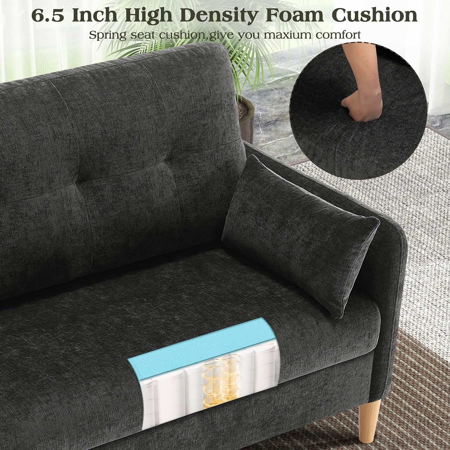 Hanherry Loveseat Sofa, 47' Small Couch for Living Room, Comfy Chenille Fabric Love Seat for Bedroom with Throw Pillow,Removable Cushion Cover,Couches for Small Space,Apartment,Dorm