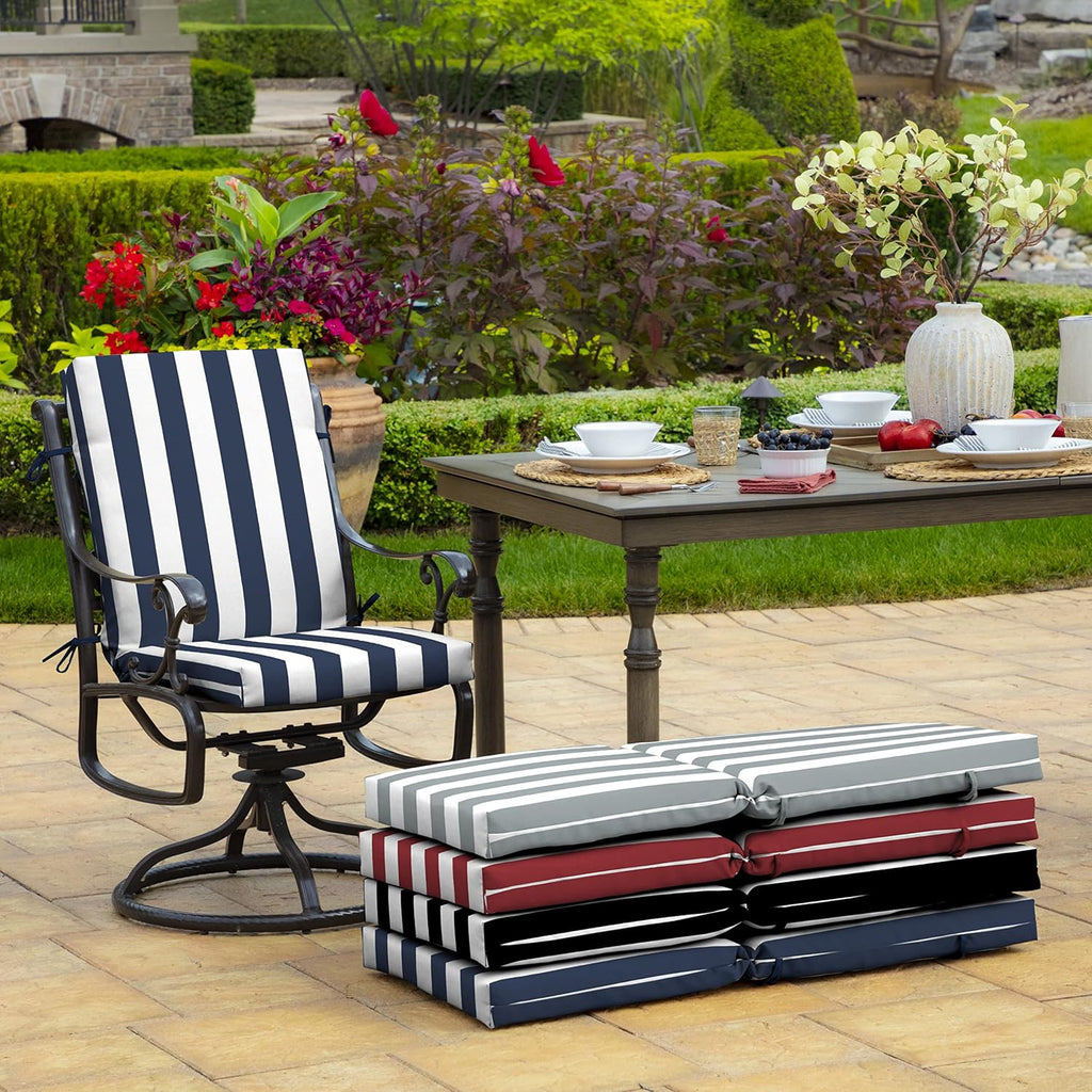 Arden 4-Pack Outdoor Patio Dining Chair Cushion, 20x44, Rain-Proof Seat Pad, Fade-Resistant Outdoor Cushion Sapphire Blue Cabana Stripe