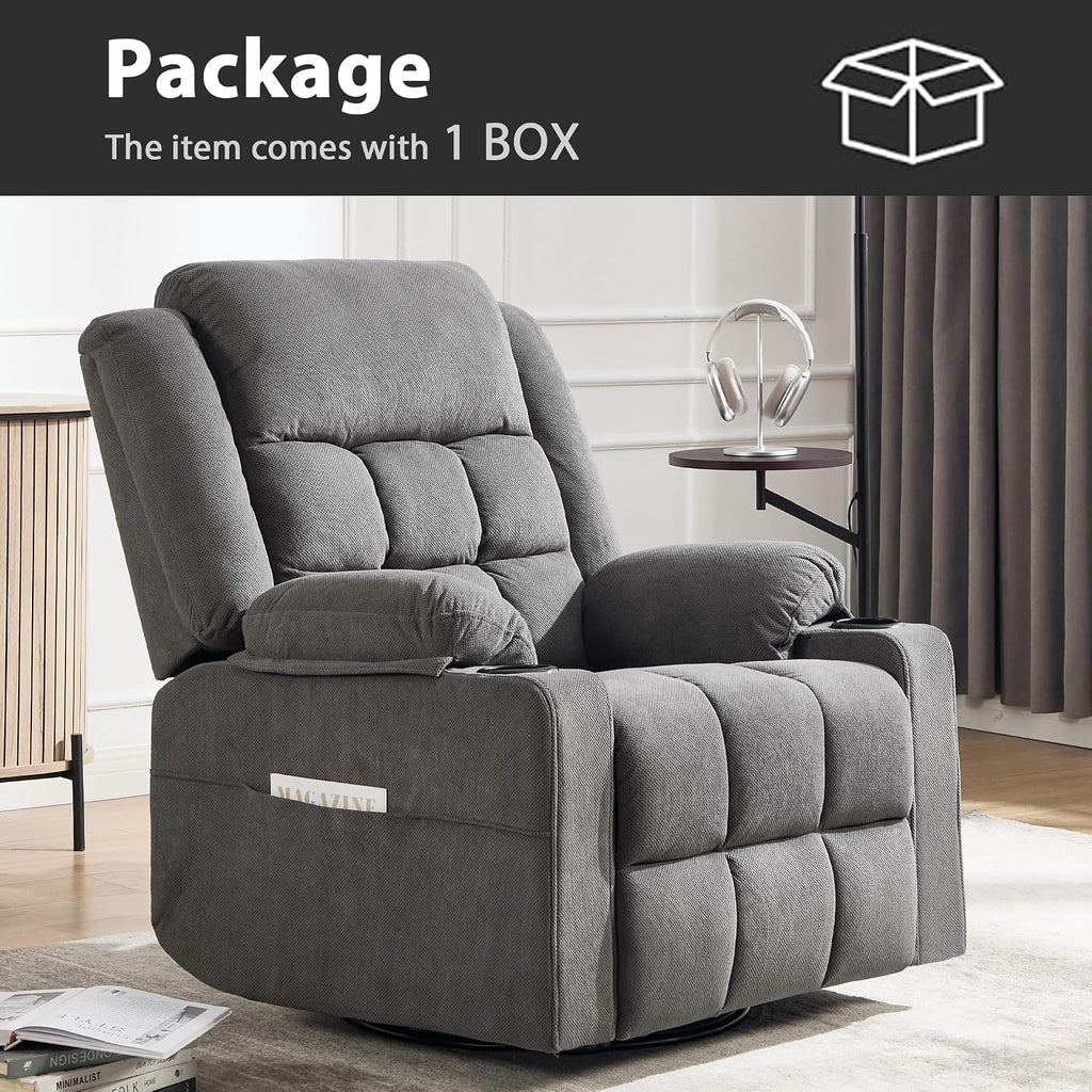 Swivel Rocker Recliner Chair with Massage and Heating,Cup Holders,Glider Recliner for Adults,Soft Fabric Living Room Nursing Reclining Sofa Chair