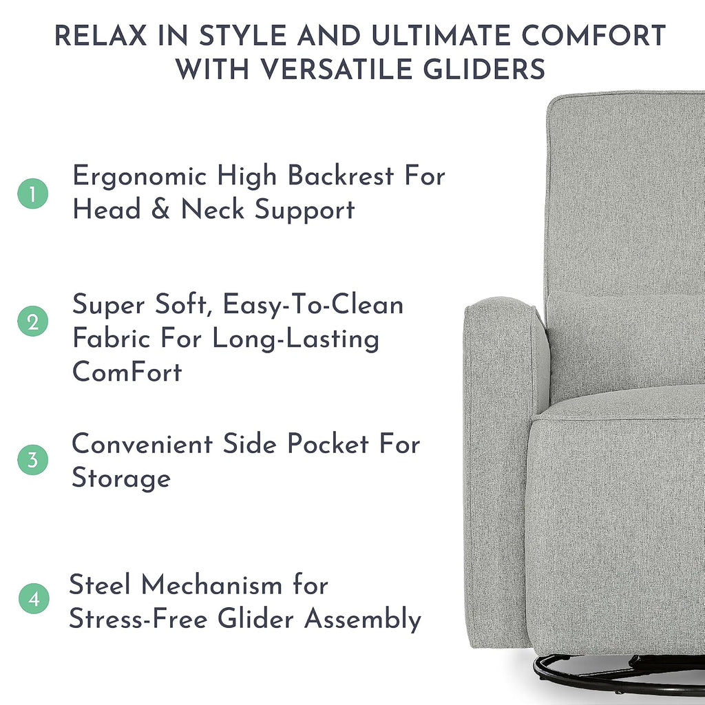 Evolur Holland Upholstered Plush Seating Glider Swivel, Glider Chair for Nursery in Harbor, Modern Nursery Glider, Tool-Free Assembly, Easy to Clean, Environmentally Conscious Glider
