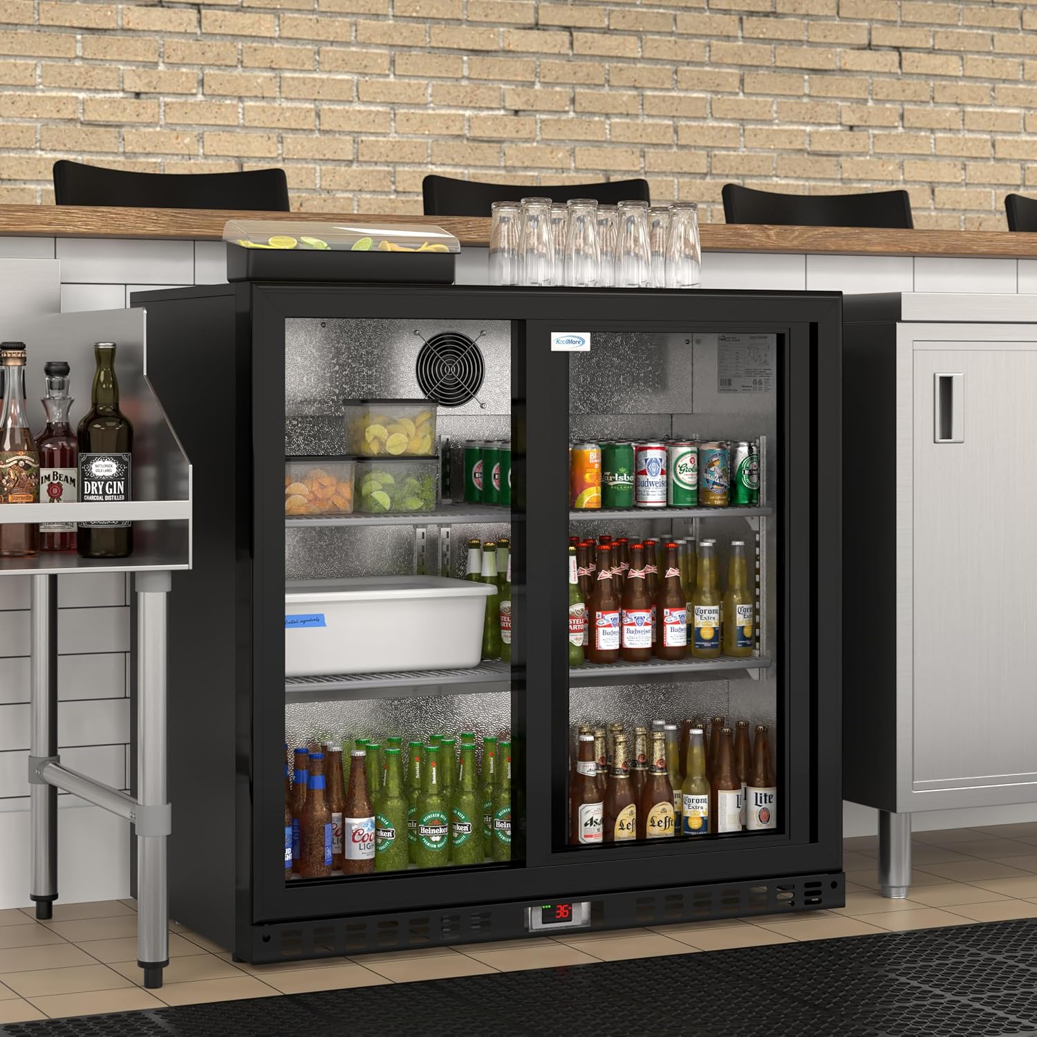 KoolMore BC-2DSL-BK Commercial-refrigerators, Double Sliding Door, Black, 7.4 cubic feet