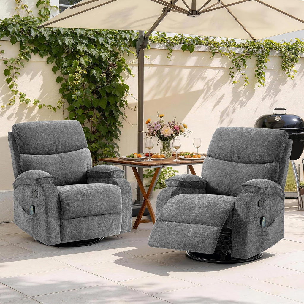 360° Swivel Rocking Recliner Chair, Massage Lazy Boy Recliner, Small Spaces Recliner for Living Room, Bedroom and Nursery, Dark Gray Chenille