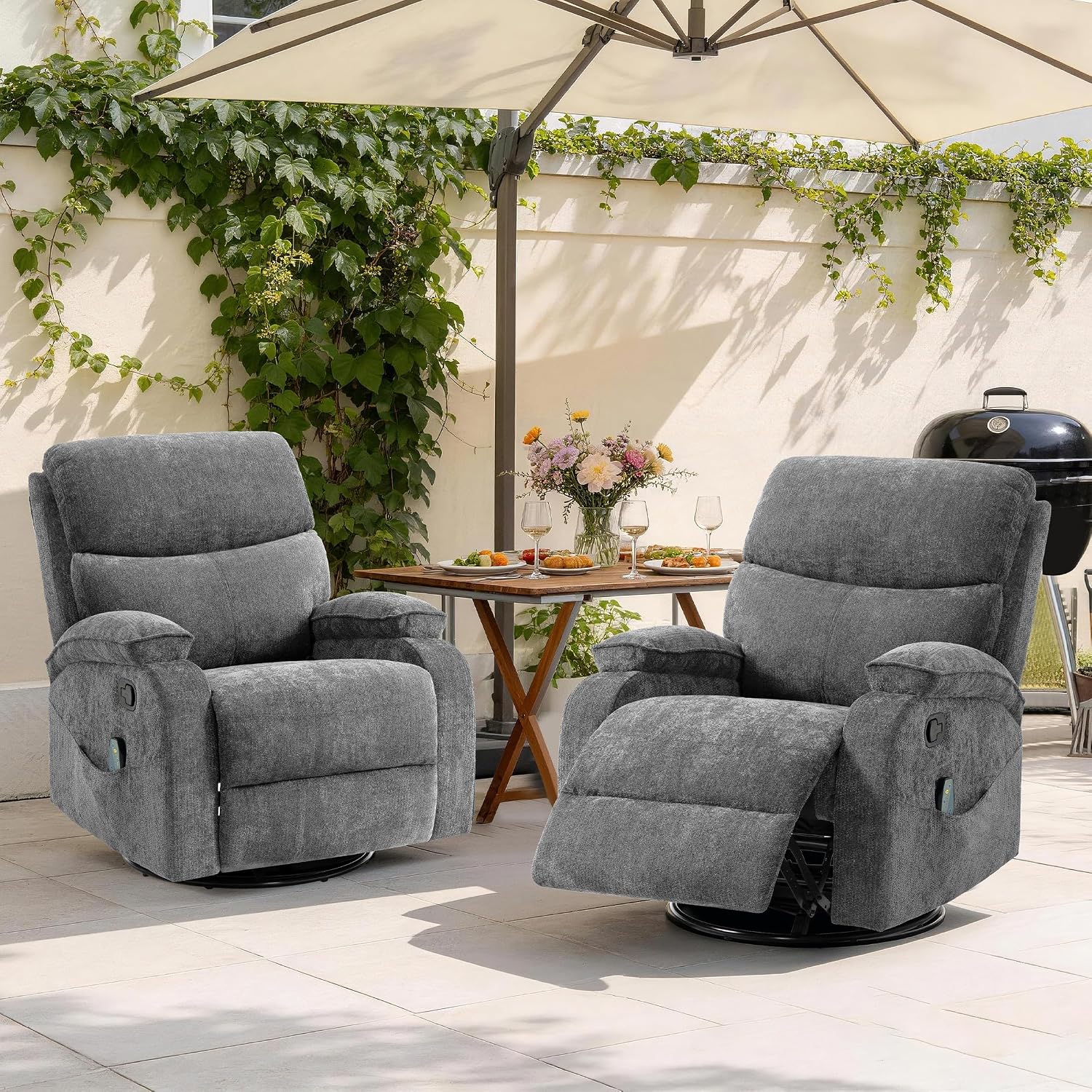 360° Swivel Rocking Recliner Chair, Massage Lazy Boy Recliner, Small Spaces Recliner for Living Room, Bedroom and Nursery, Dark Gray Chenille