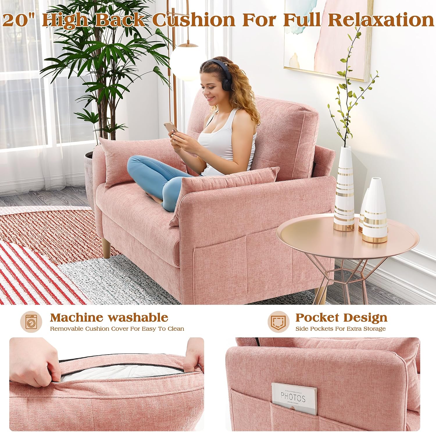 Hanherry Loveseat Sofa, 44' Small Couch for Living Room, Chenille Fabric Love Seat Comfy Sofa for Bedroom with Throw Pillow,Removable Cushion Cover,Couches for Small Space,Apartment,Dorm