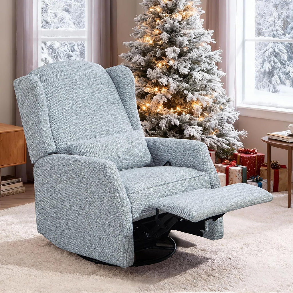 Swivel Rocker Recliner Chair with Adjustable Footrest, Swivel Rocking Recliner with Deep Seat Lumbar Pillow, Nursery Glider Recliner, 360° Recliner Chair for Living Room&Bedroom&Office (Gray)